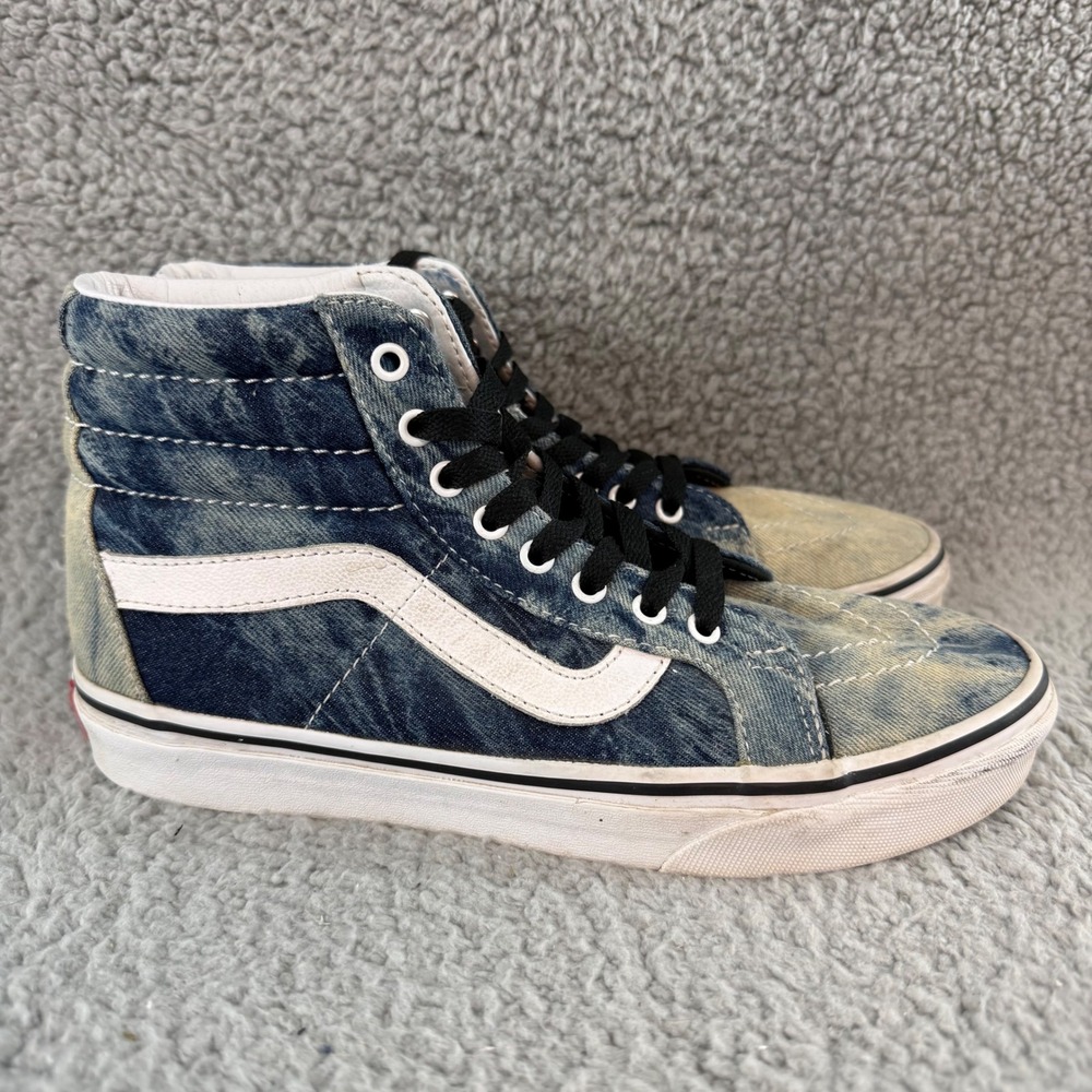 Vans Sk8-Hi Womens 8 Blue Acid Wash Denim High‎ Top Distress Casual Shoes 721356